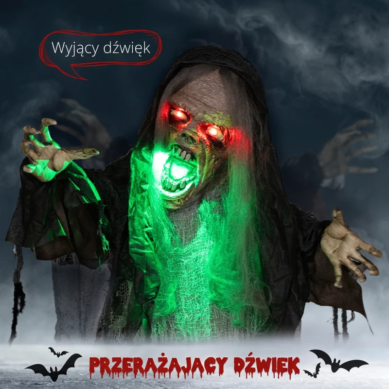 Hanging Monster 183 cm z zielonymi LED, dźwięk Halloween