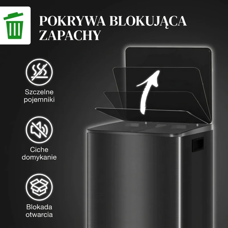 HOMCOM Kosz na śmieci z dwoma komorami 2x30L, pokrywa Soft-Close, stal nierdzewna, czarny