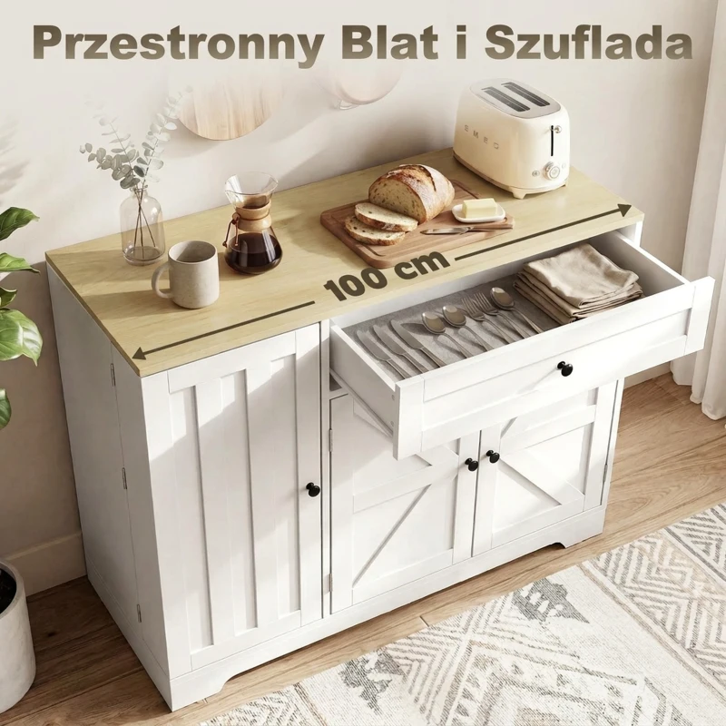 HOMCOM Kredens, kuchenny w stylu rustykalnym z przesuwanymi drzwiami, 1 szuflada, 2 regulowane półki, półki na drzwiach