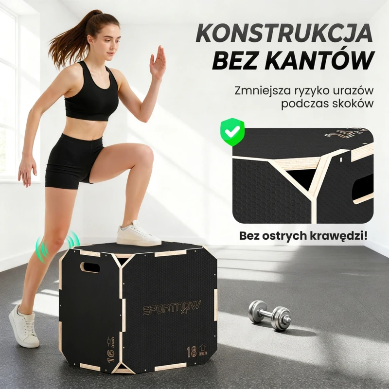 SPORTNOW Skrzynia Skoków, bez Ostrych Kantów, Sklejka, Regulowana Wysokość, Uchwyty Boczne, Czarna