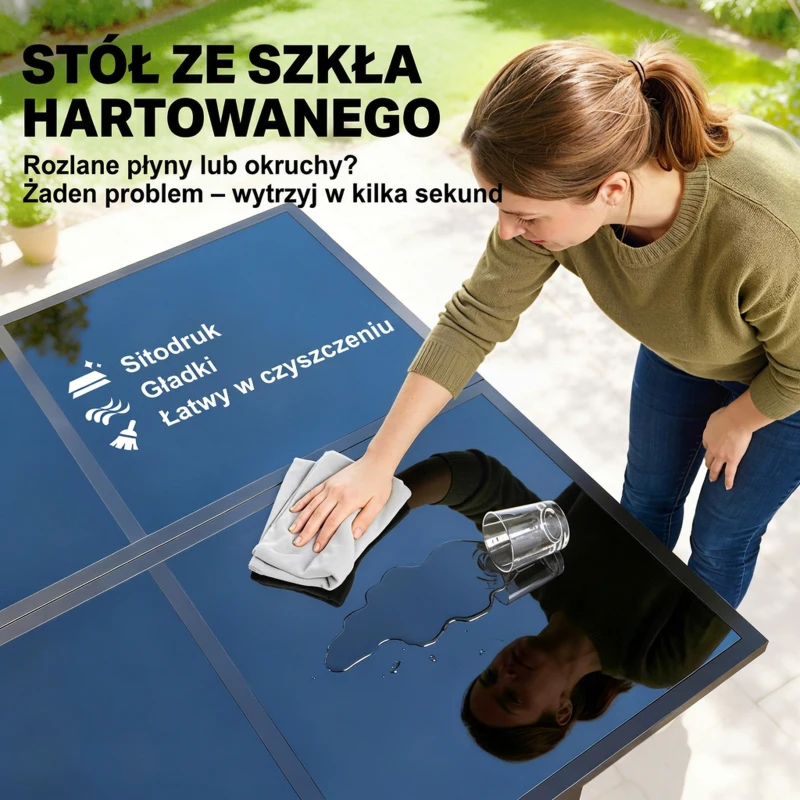 Outsunny Zestaw Mebli Ogrodowych 5-częściowy Stół ze Szklanym Blatem i 4 Oddychającymi Składanymi Krzesłami