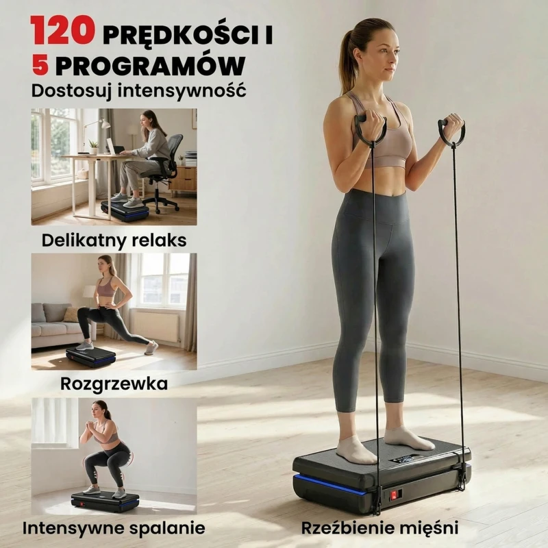 SPORTNOW Platforma Wibracyjna z 120 Poziomami Intensywności, 5 Programami, Oświetleniem LED, Taśmami Oporowymi, Antypoślizgowa