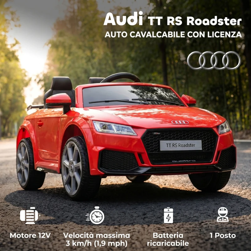 HOMCOM Macchina Elettrica per Bambini 3-5 Anni Licenza AUDI TT con Telecomando e Fari LED, 102x60x44 cm, Rosso