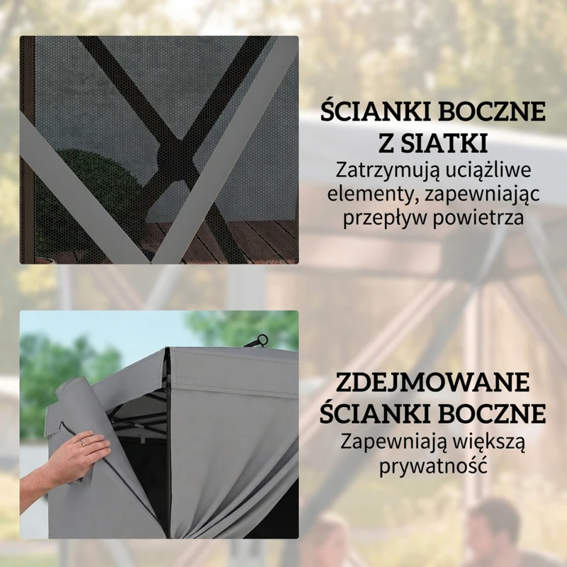 Outsunny Pawilon 1,85x1,85m Wodoodporny Stabilny Zimoodporny Pop-up Składany Pawilon z 4 Siatkowanymi Ścianami Bocznymi Torbą, UV 30+