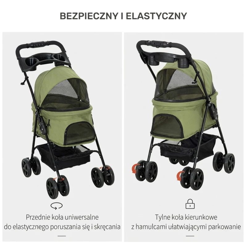 Wózek dla psa i kota, zielony, dla małych zwierząt