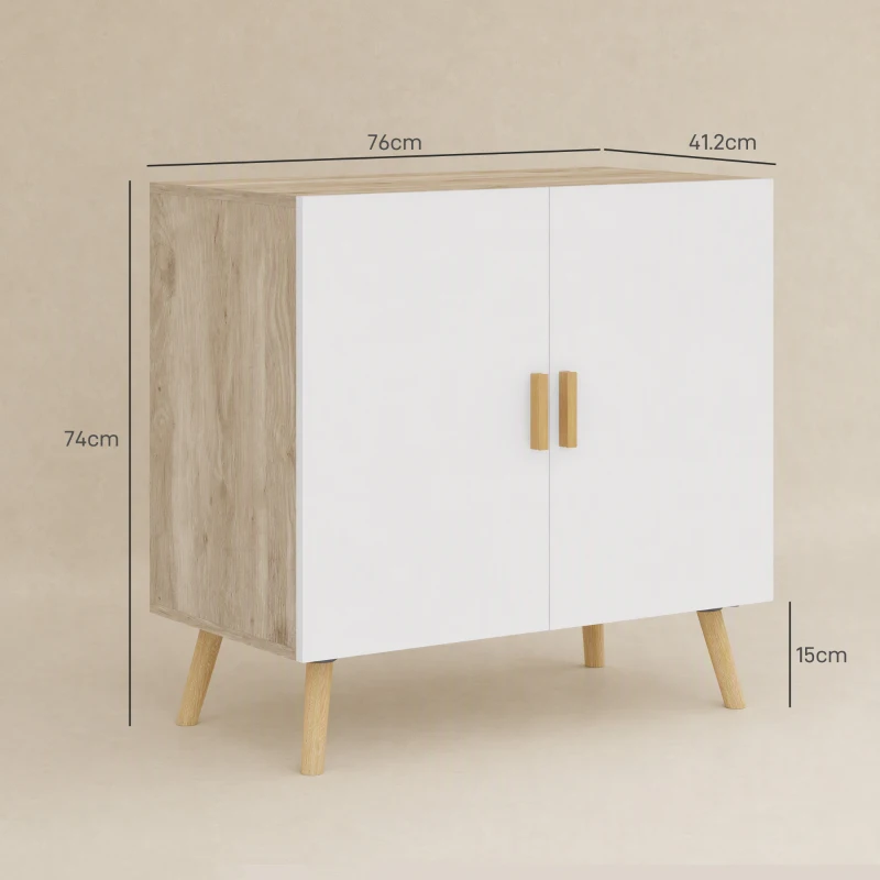 HOMCOM Mobile Multiuso con Ripiano Regolabile su 3 Livelli e Base Rialzata, in Legno, 76x41.2x74 cm, Bianco e Rovere