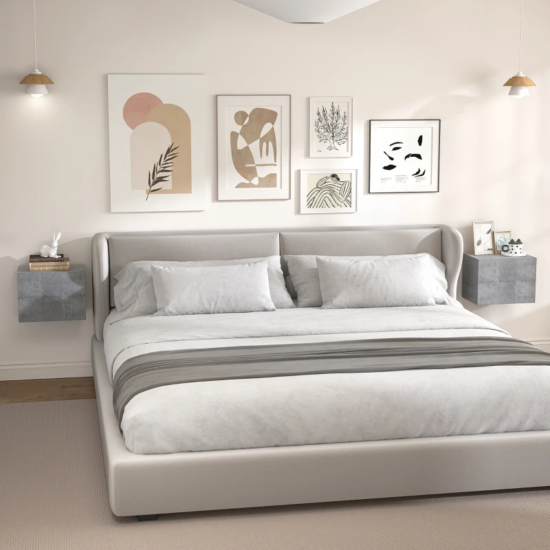 HOMCOM Set di 2 Comodini Sospesi con 2 Cassetti Moderni e Salvaspazio, 40x29x30 cm, Grigio Cemento