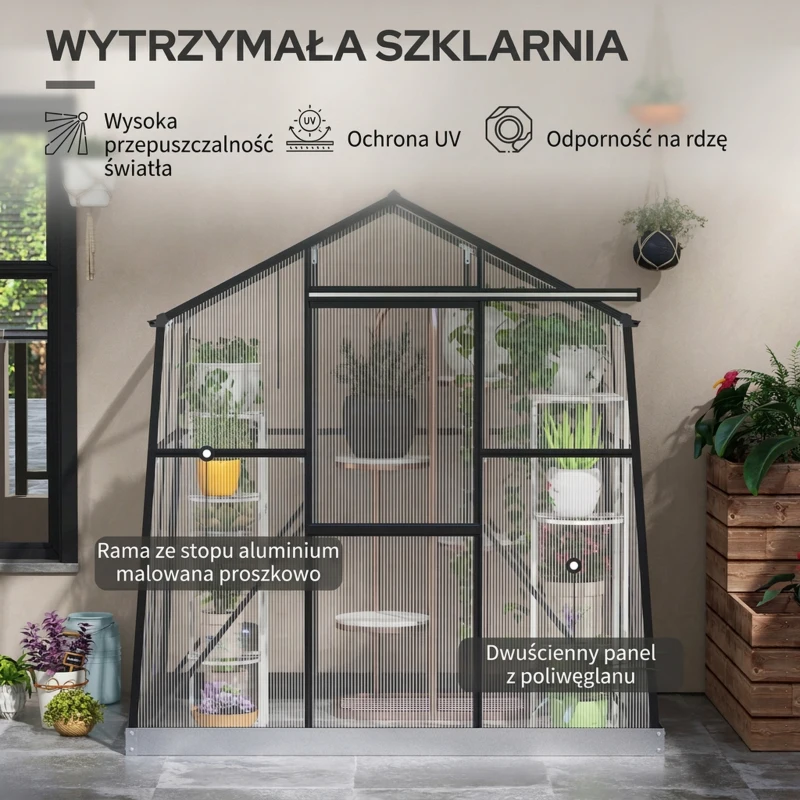 Outsunny Szklarnia Ogrodowa, Odporna na Warunki Pogodowe, 192 x 131 x 203 cm, Czarna