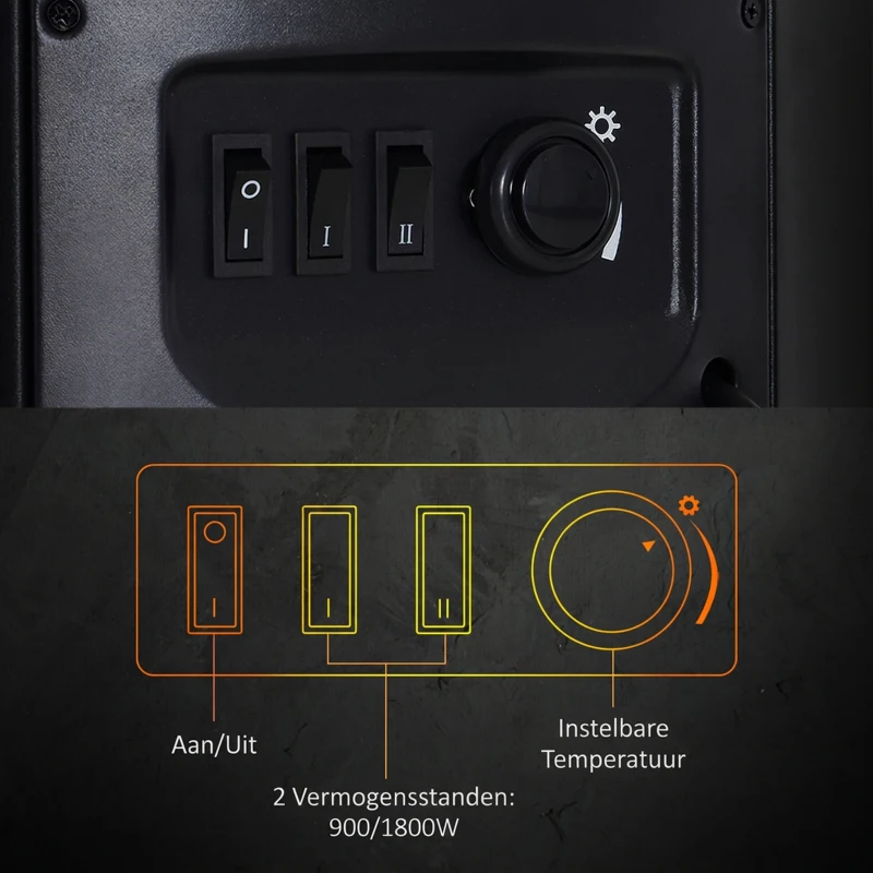 HOMCOM LED Elektrische kachel met vlameffect wandkachel vrijstaande haard haardkachel 900 / 1800 W(m-5)