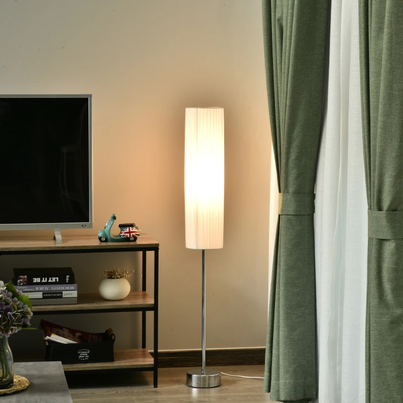 HOMCOM Lámpara de Pie Moderna para Dormitorio Estudio Salón (2 E27 Bombilla) Interruptor de y Bajo Consumo con Base de Acero Inoxidable 120 cm Blanco