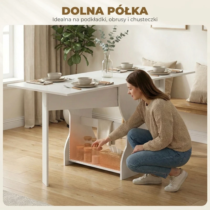 HOMCOM Stół Jadalniany Składany z Miejscem do Przechowywania dla 2-4 Osób, Stół do Małych Pomieszczeń, Jadalnia, 160 x 60 x 75 cm, Biały