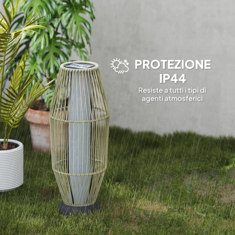 Outsunny Lampada Solare da Giardino con Illuminazione LED, in PE, Rattan e Acciaio, Ø26x72 cm, Grigio