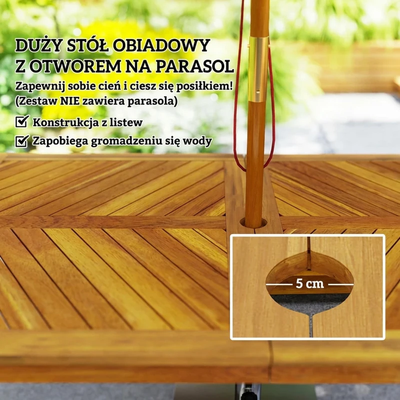 Outsunny 4 Seater Garden Furniture Set, 3 Pieces Garden Table and Benches with Cushions, Umbrella Hole, Outdoor Garden Dining Set with Slatted Top Table for Patio, Teak