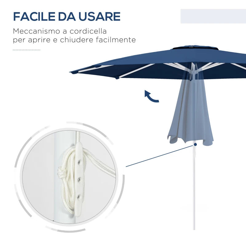 Outsunny Ombrellone da Giardino ad Altezza Regolabile in Metallo e Poliestere, Ø292x242 cm, Blu Scuro