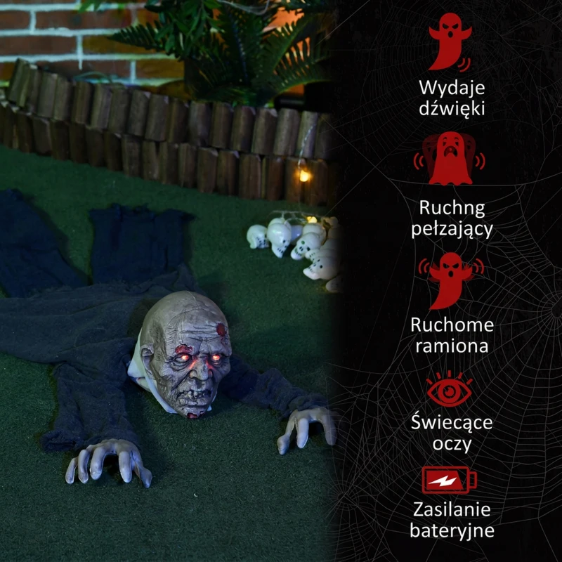 Dekoracja Halloween Zombie 1,40 m z świecącymi oczami