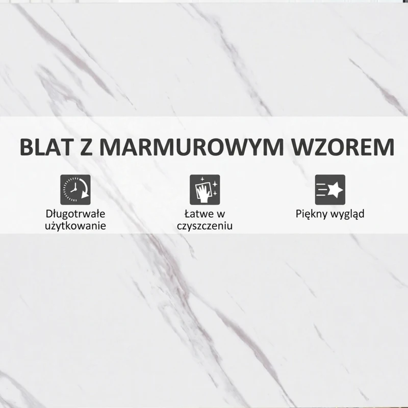 Stół barowy HOMCOM z wykończeniem marmurowym, stół kuchenny z regulowanymi stopkami do salonu, jadalni, stal 120 x 40 x 100 cm, biały+czarny