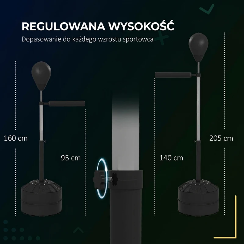 SPORTNOW Stojący Słup Bokserski z Pałąkiem Refleksu, Punchingball, Regulowany 1,6-2,05 m, Stojak do Boksu, Sztuczna Skóra