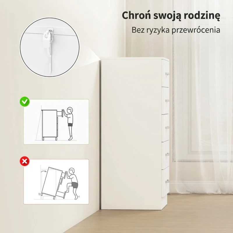 HOMCOM Komoda z 5 szufladami, szafka na ubrania i przybory, płyta wiórowa, biała