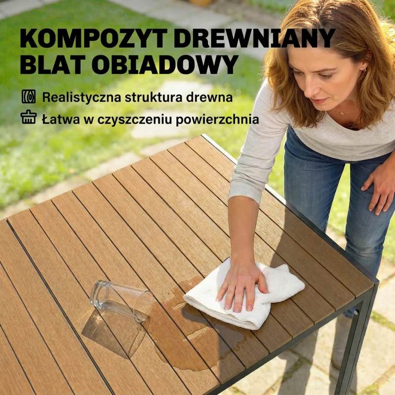 Outsunny 7-częściowy zestaw mebli ogrodowych, zestaw jadalniany z 1 stołem, 6 krzesłami, poduszkami, na taras, imitacja drewna