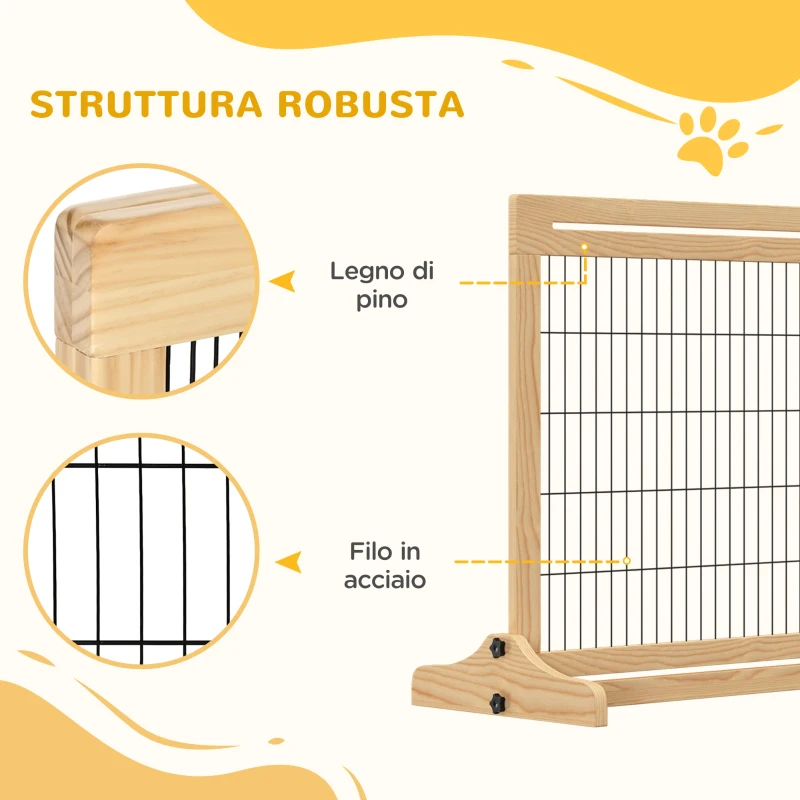 PawHut Cancellino per Cani da Interno Estensibile in Legno di Pino e Acciaio, 104-180x36x69 cm, Color Legno