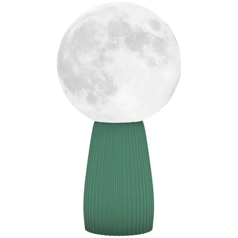 HOMCOM Lampada da Tavolo a Forma di Luna e 3 Colori con 10 Luminosità, in ABS, Ø15x28 cm, Bianco e Verde Scuro