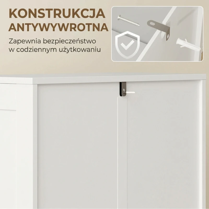 HOMCOM Kredens kuchenny, wysoka szafka z 2 regulowanymi półkami, bufet kuchenny z 4 wygiętymi drzwiami, 60 x 30 x 110 cm, biały
