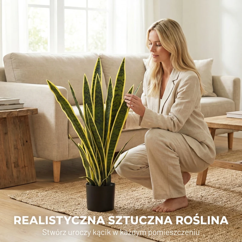 Outsunny Sztuczna sansewieria duża 77 cm, roślina w doniczce, idealna do salonu lub na prezent