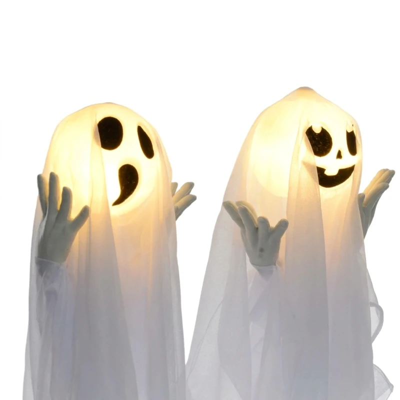 HOMCOM 60cm 23.6" Ghost Stakes Halloween Decorations, Halloween Props with Light Up Heads, for Haunted House Indoor Outdoor Decor