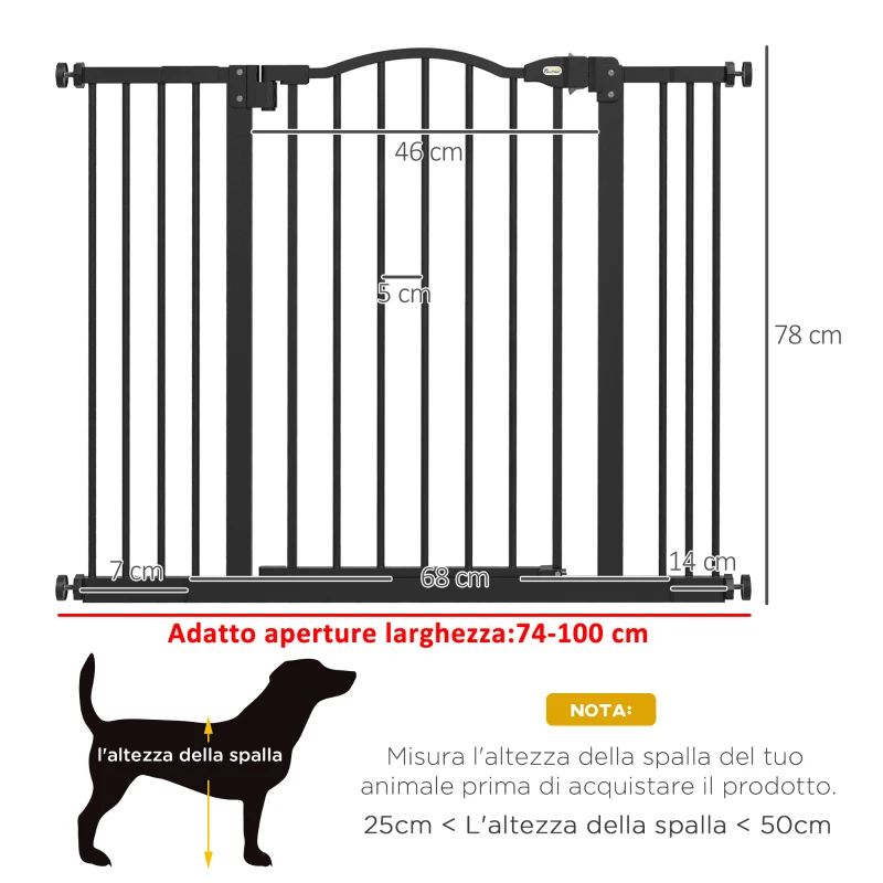PawHut Cancelletto per Cani Estensibile con 4 Viti Regolabili, in Metallo e Plastica, 74-100x78 cm, Nero