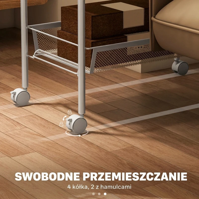 HOMCOM Kuchenny wózek z 5 drucianymi koszami, 4 haczykami, 4 kółkami i 2 uchwytami, stal/plastik, 45x26,5x106 cm, biały