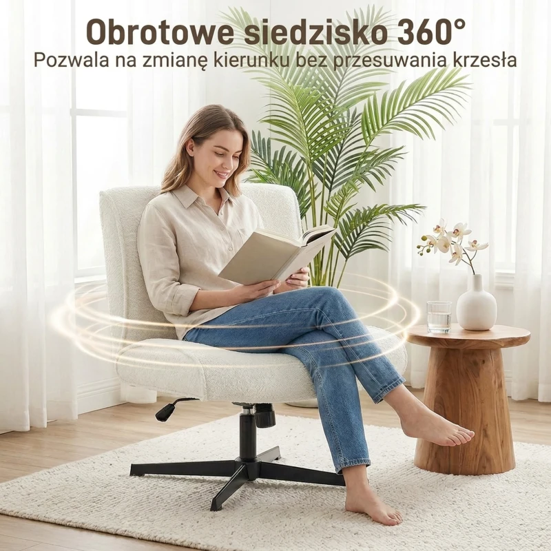 HOMCOM Obrotowy Fotel Akcentowy, Aksamitny Fotel Wypoczynkowy z Regulacją Wysokości do Salonu, Biura, Kremowobiały