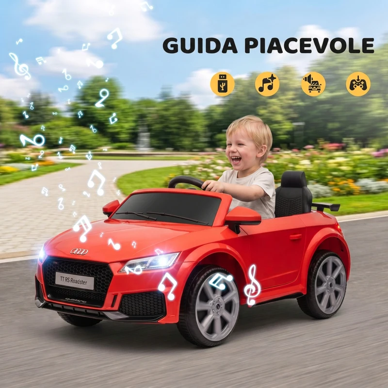 HOMCOM Macchina Elettrica per Bambini 3-5 Anni Licenza AUDI TT con Telecomando e Fari LED, 102x60x44 cm, Rosso