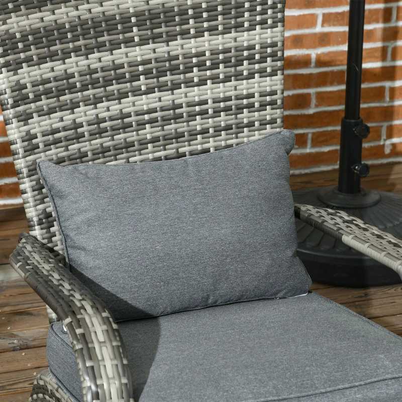 Outsunny Sedia da Giardino Adironrack con Braccioli, in Rattan e Acciaio, 64x80x90 cm, Grigio