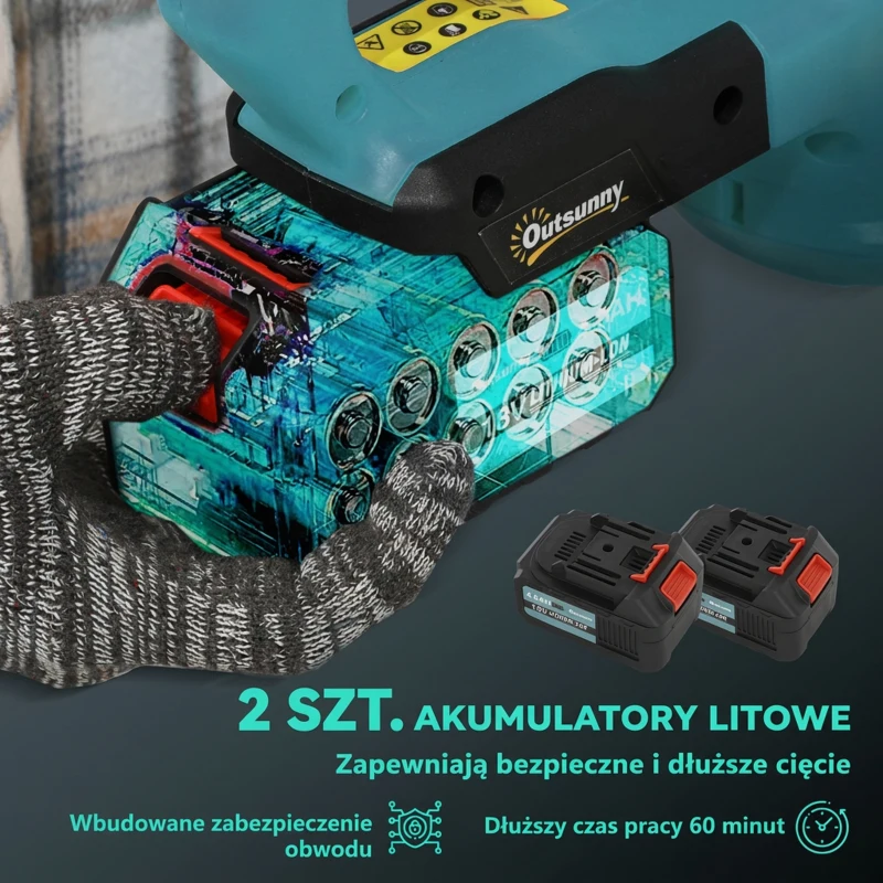 Outsunny Elektryczne Nożyce do Żywopłotu z Akumulatorem, Silnik, Bateria, Niebieskie