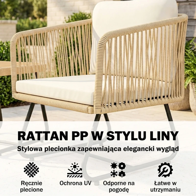 Outsunny Rattanowy zestaw bistro 3-częściowy FSC Zestaw mebli ogrodowych z 2 fotelami, stolik z drewna akacjowego, grube, zmywalne poduszki, stalowa rama