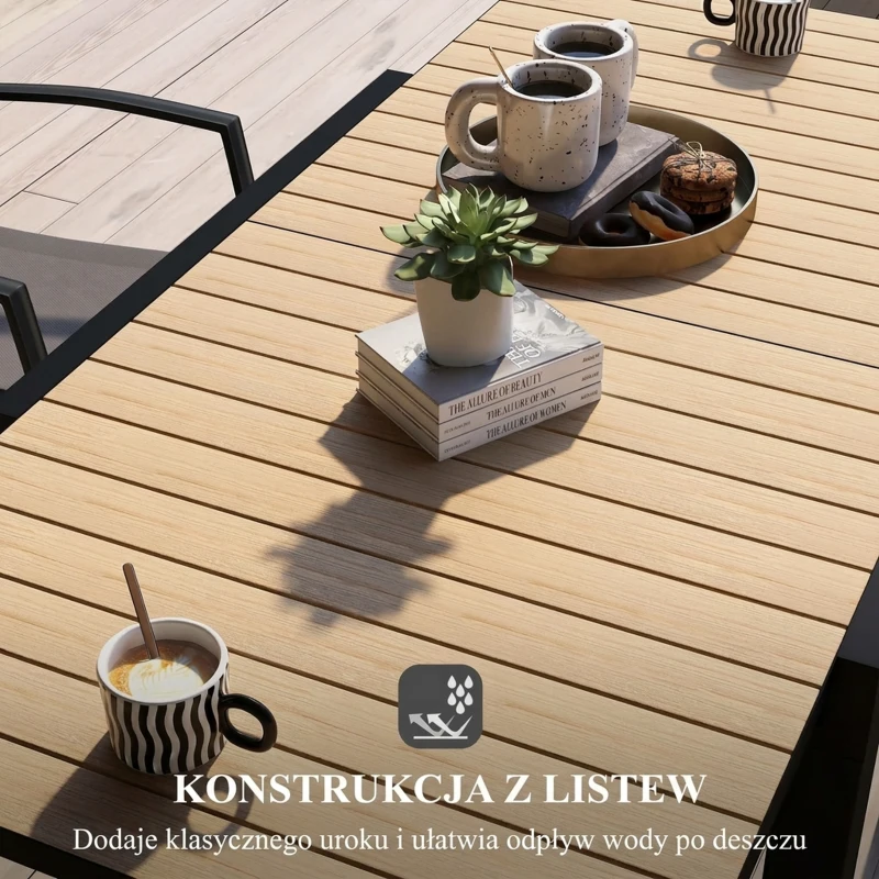 Outsunny Stół ogrodowy Stół zewnętrzny, odporny na warunki atmosferyczne, 162 x 80 x 75 cm, Żółty