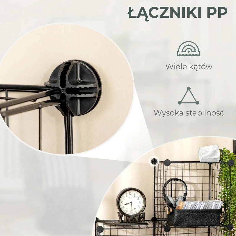 HOMCOM System półek, półka sześcianowa z drutu stalowego DIY, 9 przegródek, kratka druciana, na buty, na stopnie do salonu, pokoju dziecięcego, sypialni, czarny, 35 x 35 x 35 cm na sześcian