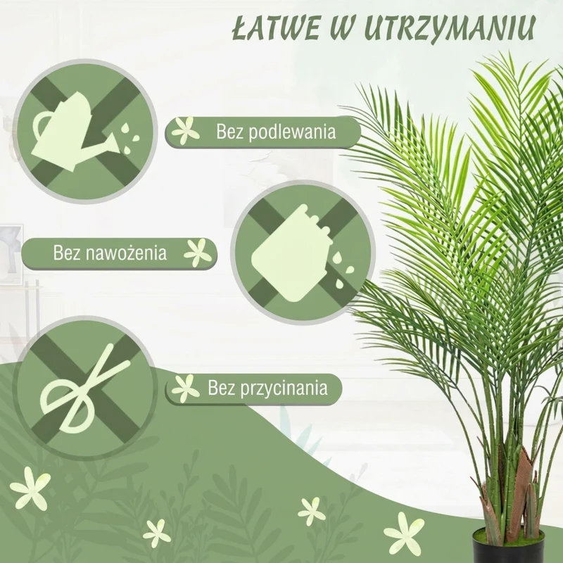 HOMCOM Decorative Artificial Plant, 120cm UV Resistant Faux Areca Palm Tree with Plastic Pot and Flocking, Fake Plant for Indoor Outdoor Decor, Green