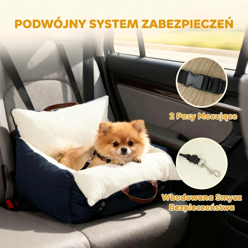 PawHut Fotelik Samochodowy dla Psów, 2 Pasy, Zmywalne Pokrycie, dla Zwierząt do 5 kg, Niebieski