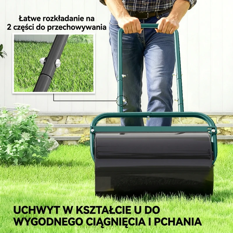 Outsunny Poręczny wał do trawnika, praktyczny wał do trawy, wał ogrodowy, elastyczny, stalowy, 58 dł. x 32,5 szer. x 113 wys. cm, ciemnozielony