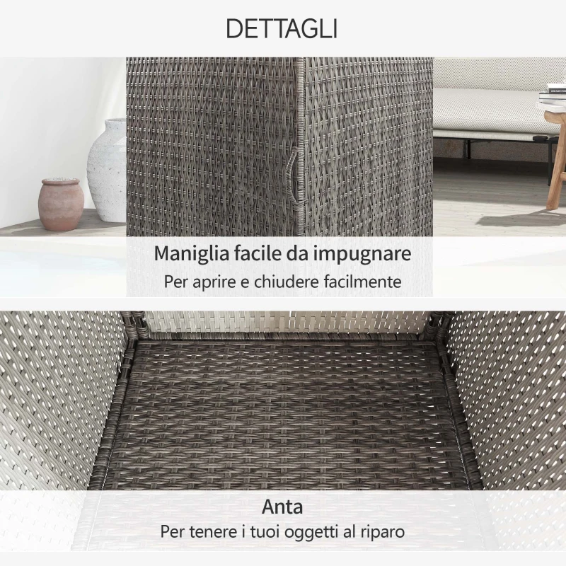 Outsunny Armadio da Giardino in Rattan PE con 2 Vani, 60x63x120cm, Grigio