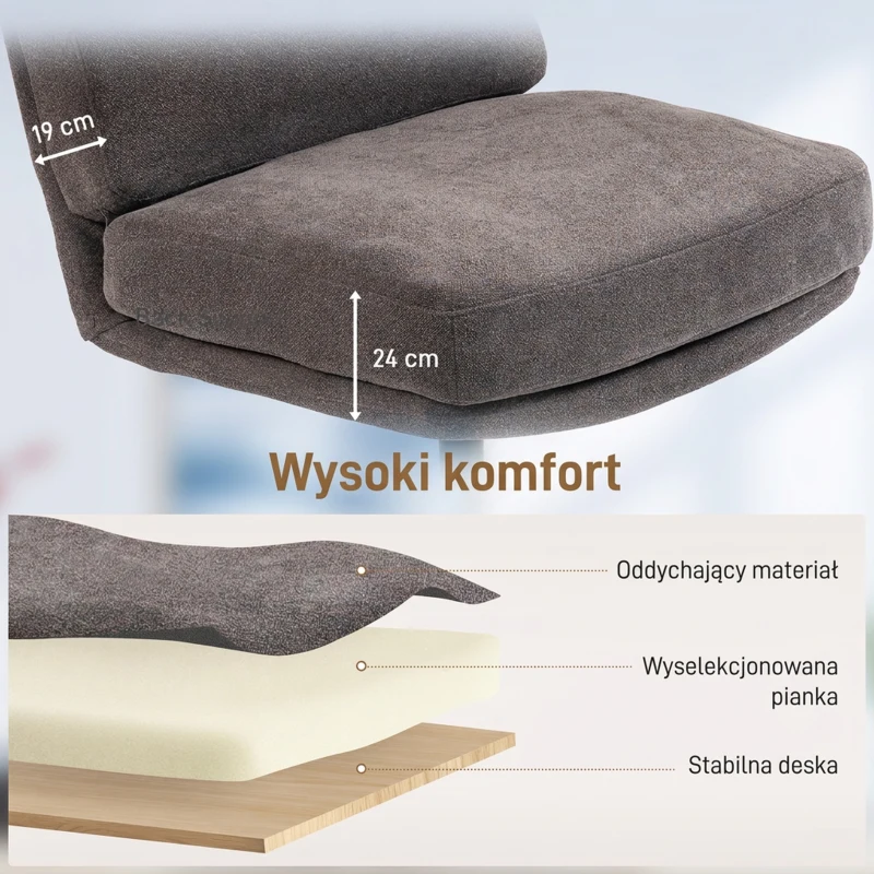 HOMCOM Fotel z Podnóżkiem Obracany w Stylu Lnu do Salonu Ciemnoszary