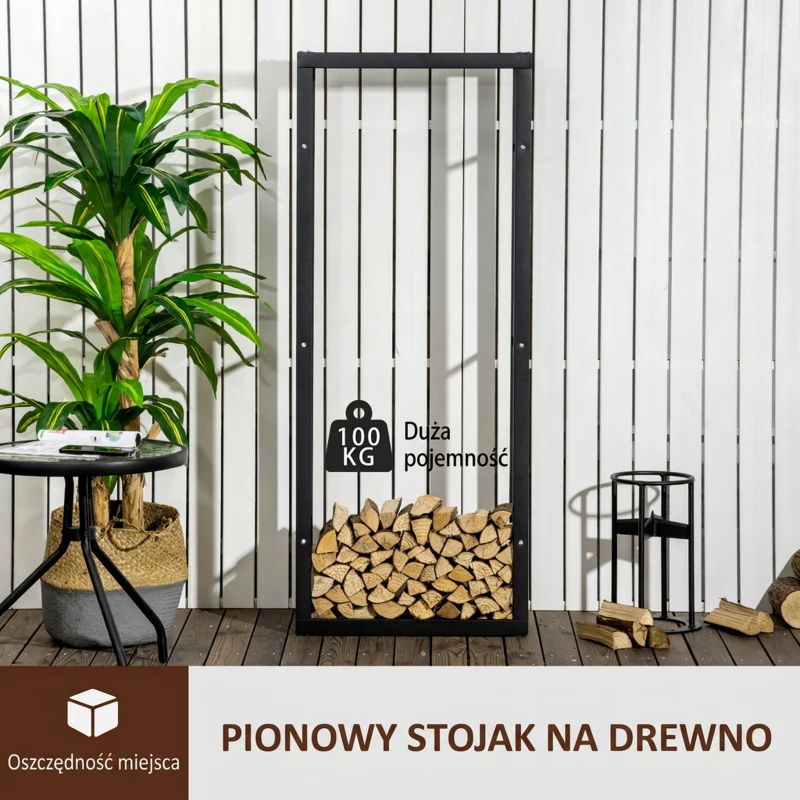 Stojak na drewno kominkowe HOMCOM dla wnętrz i eksteriorów, Metal, 60 x 25 x 150 cm