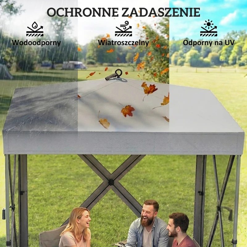 Outsunny Pawilon 1,85x1,85m Wodoodporny Stabilny Zimoodporny Pop-up Składany Pawilon z 4 Siatkowanymi Ścianami Bocznymi Torbą, UV 30+