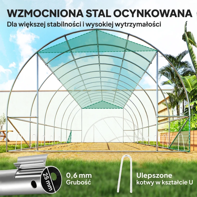 Szklarnia 6x3x2 m, folia, 12 okien, drzwi rolowane