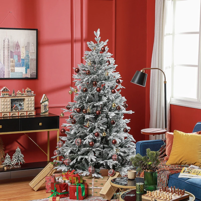 HOMCOM Albero di Natale Innevato 182.88cm con 2531 Rami Alto e Stretto con Base Pieghevole, Verde