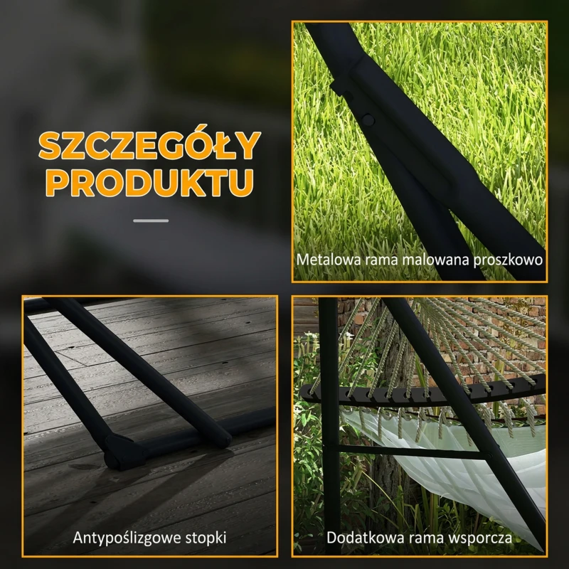 Outsunny Stelaż pod Hamak w zestawie z Hamakiem, 263 cm x 89 cm x 100 cm, Czarny + Biały