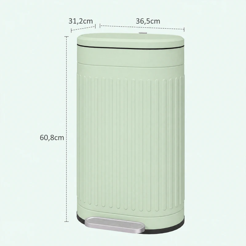 HOMCOM Kosz na Śmieci 30L Pedałowy z Pokrywą, Wyjmowanym Wewnętrznym Pojemnikiem i Systemem Soft-Close, 36,5 x 31,2 x 60,8 cm, Zielony