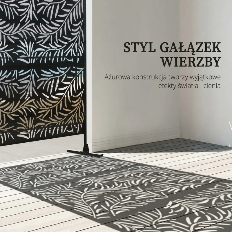 Osłona przeciwwiatrowa Outsunny, odporna na warunki atmosferyczne, stal, 122 cm x 45 cm x 198 cm, czarna