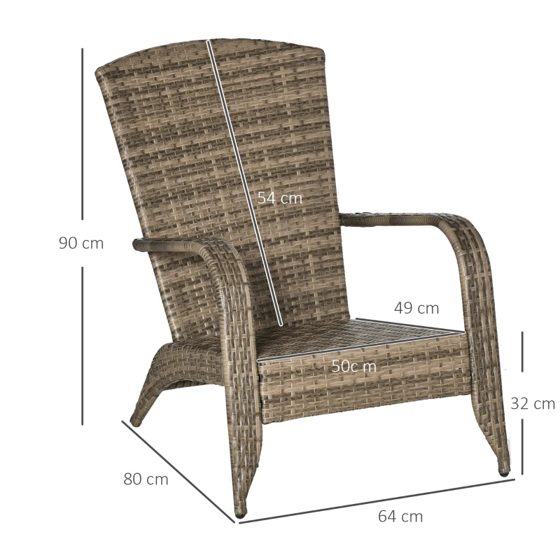 Outsunny Sedia da Giardino Adironrack con Braccioli, in Rattan e Acciaio, 64x80x90 cm, Marrone e Blu